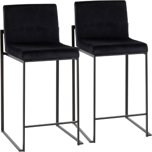 Fuji High Back 26" Counter Stool in Black Velvet & Black Steel (Set of 2)